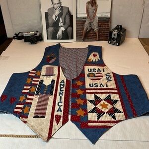 Vintage Reversible Quilted Patchwork Vest | Handmade Americana Folk Art